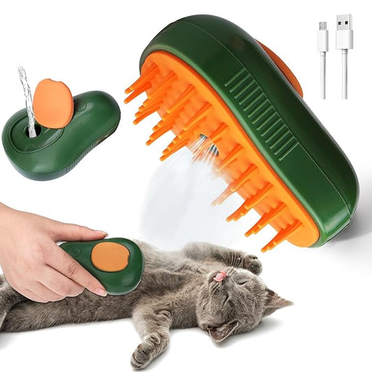 Mity rain Steamy 3-in-1 Cat Grooming Brush - Steam and Water for Deshedding, Cleaning Pets (Dogs/Cats), Green