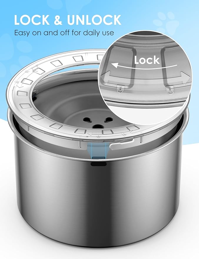 2.6 Gallon Large Dog Water Bowl No Spill,【Anti Digging Lid & Rubber Bottom】 Spill Proof Dog Bowl, Anti Splash Mess Dripless Slow Drinking Stainless Steel Water for Sloppy Messy Drinkers Car