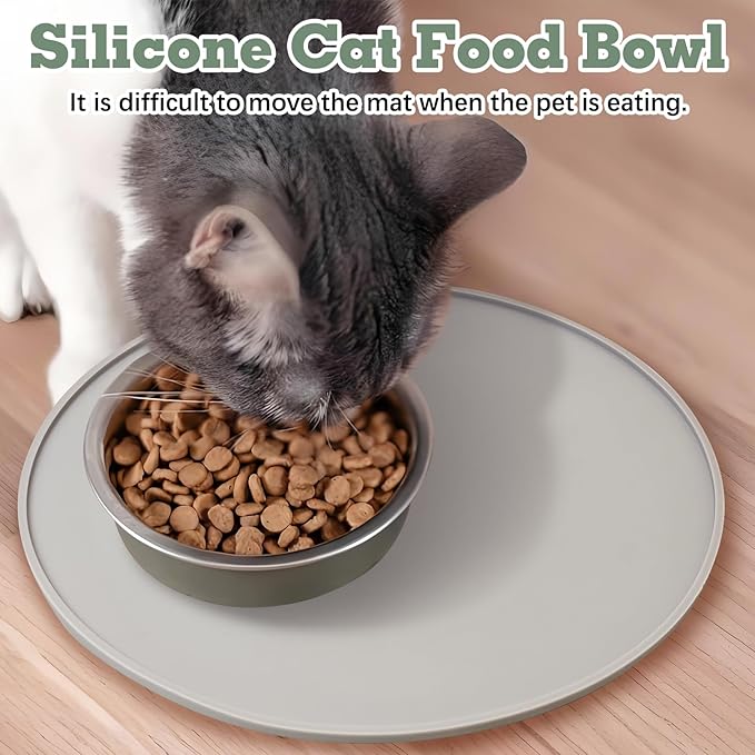BNOSDM Silicone Cat Feeding Mat 2 Pack Dog Bowl Mats Pet Silicone Food Mat for Food and Water Nonslip Waterproof Feed Mats Round Eating Plate for Small and Medium Cats and Dogs (Light Gray)