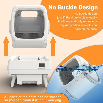 Automatic Cat Litter Box Self Cleaning - App Control, Cat Toilet Records, Suitable for Big Cats, Medium Cats, Kittens and Multi-Cat Families, Anti-Pinch, Low Noise【Assembly Required】- White