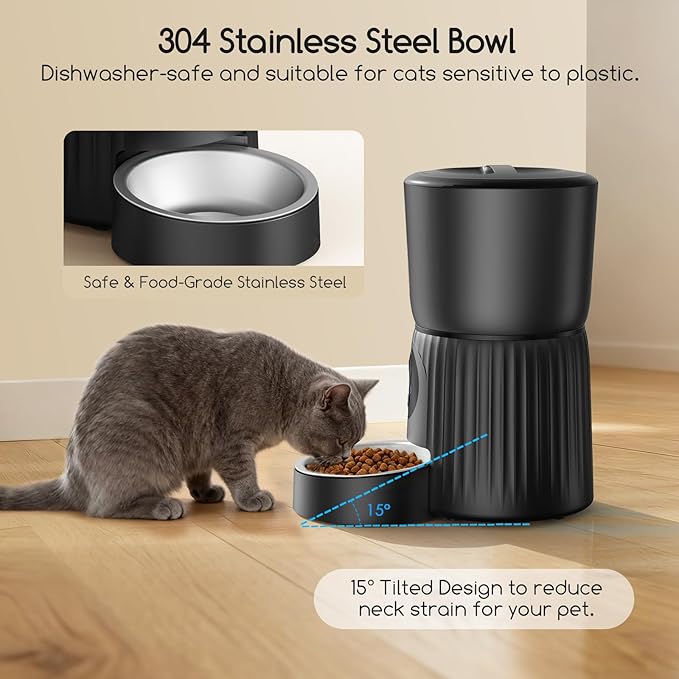Faroro Automatic Cat Feeder with Camera, 1080P HD Video with Night Vision, 5G WiFi Automatic Dog Feeder with APP Control, 2-Way Audio, Blockage Sensor for Cats or Small Dogs, 4L (Black)