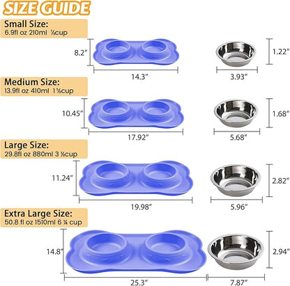 Hubulk Pet Dog Bowls 2 Stainless Steel Dog Bowl with No Spill Non-Skid Silicone Mat + Pet Food Scoop Water and Food Feeder Bowls for Feeding Small Medium Large Dogs Cats Puppies (X- Large, Purple)…