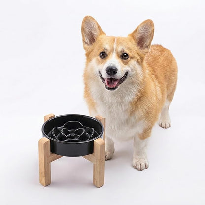 Petygooing 8.66 in Dog Bowl Ceramic Slow Feeder for Medium Large Dogs,Elevated/Raised Slow Feeding Dog Food Water Dish Heavy Weighted,Puzzle Eating Bowl Modern Maze (Black, 8.26in)