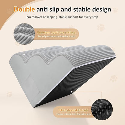 Dog Stairs for Couch and Chair,15.7" H 3-Step Pet Steps for Small Dogs and Cats, Non-Slip Sturdy Dog Ramp with Anti-Tip Safety Strap and Washable Cover,Balanced Ramp Indoor Pet Stairs