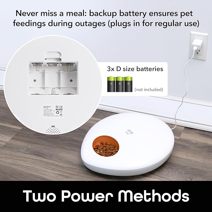 Geeni Smart Pet Feeder for Wet or Dry Food, 5-Meal Automatic Dog and Cat Feeder with Ice Packs, Programmable Timer, Battery Backup, Alexa and Google Home Compatible, White