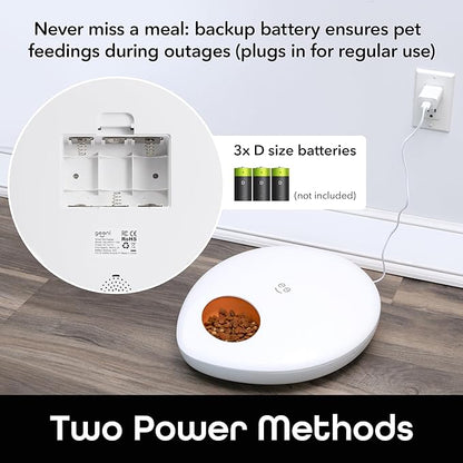 Geeni Smart Pet Feeder for Wet or Dry Food, 5-Meal Automatic Dog and Cat Feeder with Ice Packs, Programmable Timer, Battery Backup, Alexa and Google Home Compatible, White
