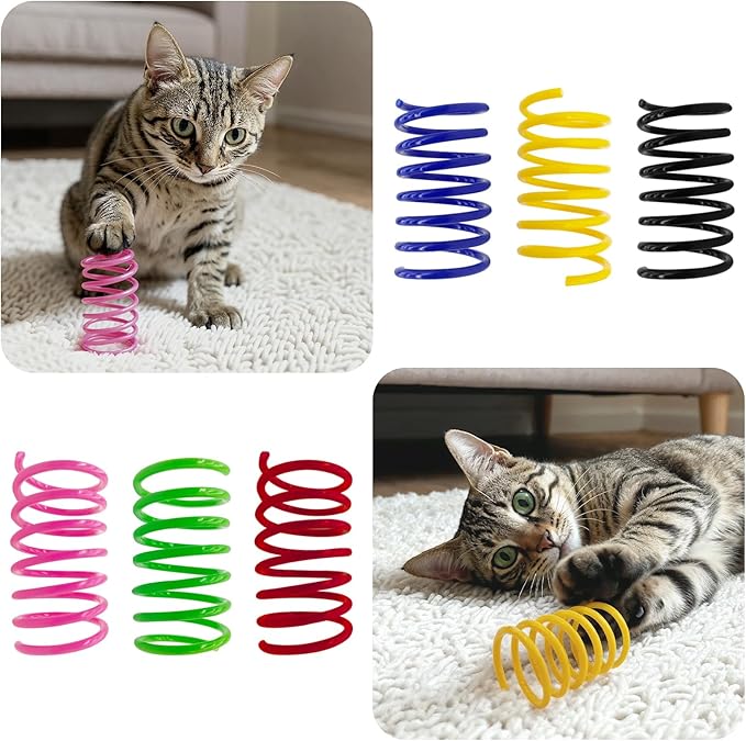AGYM 6Colors Plastic Spring Cat Toys, 24 Pack Spiral Springs for Indoor Cats to Swat, Bite, Hunt, Interactive Toys for Cats and Kittens