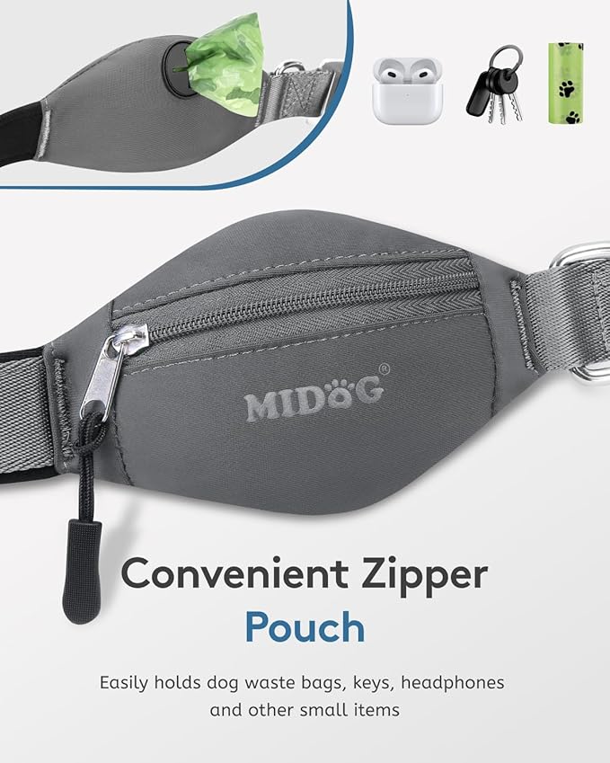 MIDOG Dog Leash with Zipper Pouch,Multifunctional Bungee Leash for Medium to Large Sized Dog Walking