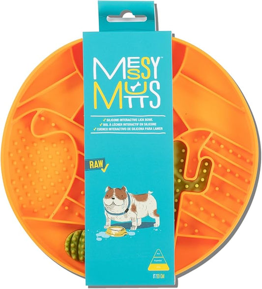 Messy Mutts and Cats Interactive Slow Feeder | Desert Orange - 2 Cup Capacity | 8” Round Silicone Puzzle Slow Feeder for Dogs/Cats | Enrichment Food Dish for Slow Eating, Bloating