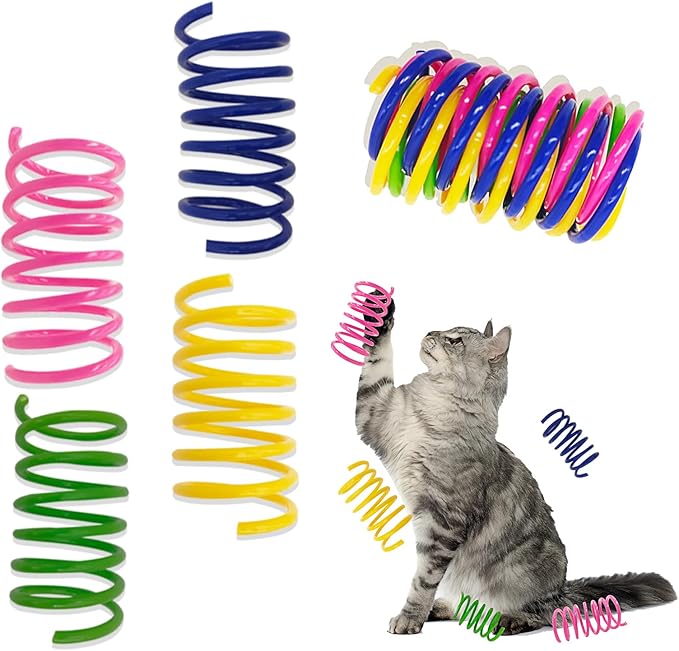 Cat Spring Toys 90 Pack, Interactive Toys for Kittens to Swat, Bite & Hunt, Colorful Durable Plastic Spiral Springs for Indoor Cats