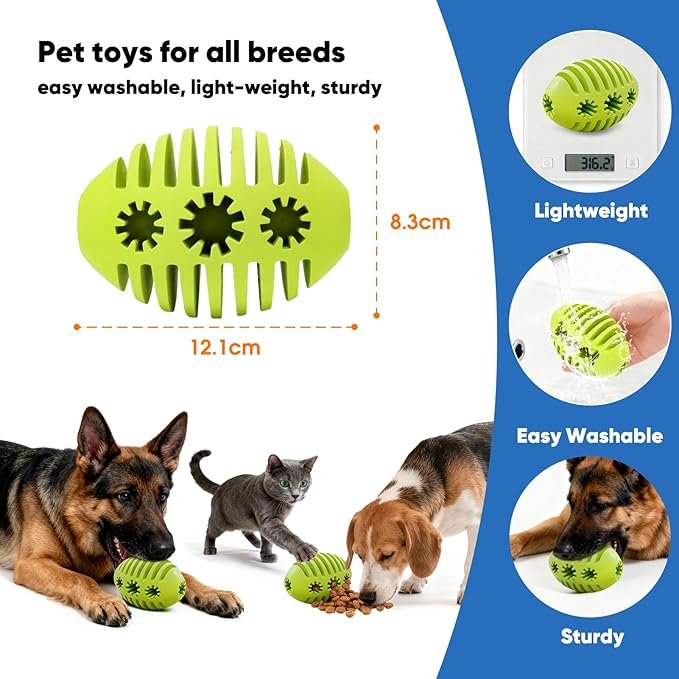 Deeow Natural Rubber Rugby Ball Dog Toy - Interactive Fetching & Chewing Puppy Toys, Slow Feeder Treat Dispenser Pet Toy, Teething Relief Toy with Banana Scent for Aggressive Chewers