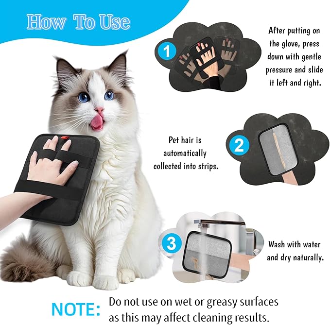 Electrostatic Pet Hair Removal Glove Dogs & Cats, 2026 Upgraded Magic Brush Tool, Washable Reusable Manicure-Friendly Open-Finger Pet Hair Remover for Couch, Car Interior, Furniture & Clothing(21cm)