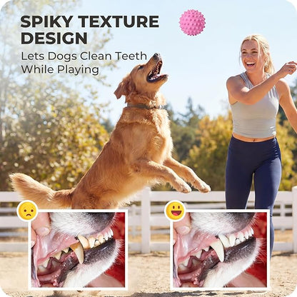 Apasiri Bacon-Flavored Squeaky Balls for Dogs: 3.5Inch Durable Rubber Bouncy Dog Balls for Aggressive Chewers, Spiky Floating Dog Balls for Large & Medium Dogs, Dog Birthday Gift, Pink Easter Dog Toys