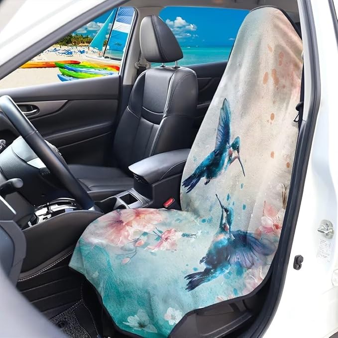 Coldinair Hummingbird Floral Towel Car Seat Cover for Men,Sweat Car Seat Protector After Workout,Gym,Swimming,Anti-Slip Universal Car Seat Covers for Truck,Van,SUV