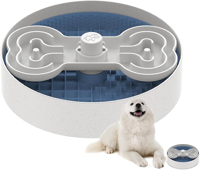 Puzzle Feeder Slow Feeder Dog Bowl with Lick Mat and Puzzle Inserts - Non-Slip Base, Adjustable Speed Design, Dishwasher Safe for Large Dogs,Blue