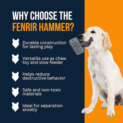Fenrir Hammer Dog Chew Toy Strong Rubber Stuffable Enrichment Toy for Chewers (Blue, Large)