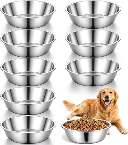 8 Pcs Large Stainless Steel Dog Bowls, 56Oz Metal Pet Food and Water Bowls, Dishwasher Safe and Easy to Clean, for Small Medium Large Dogs, Silver