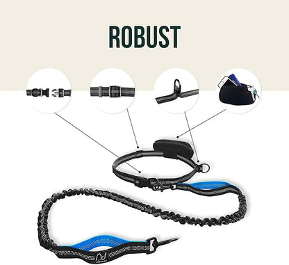 Happilax Jogging Leash for Dogs, Elastic and Reflective Nylon Dog Leash for Jogging with Belly Strap, for Medium Dogs 100-160 cm