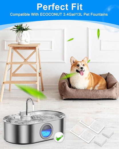 12+12 Pack Dog Water Bowl Filter Replacement for Large Dogs Compatible with ECOCONUT 3.4Gal/13L Pet Fountains, Carbon Filters and Sponge Filters for Dog Fountain Water Bowl, Pet Water Filter