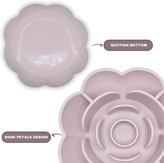 Hanara Sillicone Slow Feeder Dog Bowls & Lick Mat with Suction Bottom | Rose Petals Design | Promotes Better Digestion, Prevent Choking | Dish Washer Safe | Great Size for All Breed (Misty Gray)