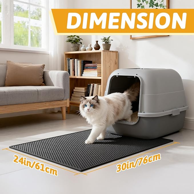 Pieviev Cat Litter Mat Double Layer Waterproof Urine Proof Trapping Mat 1 Pack (Black, 30x24 Inch (Pack of 1))
