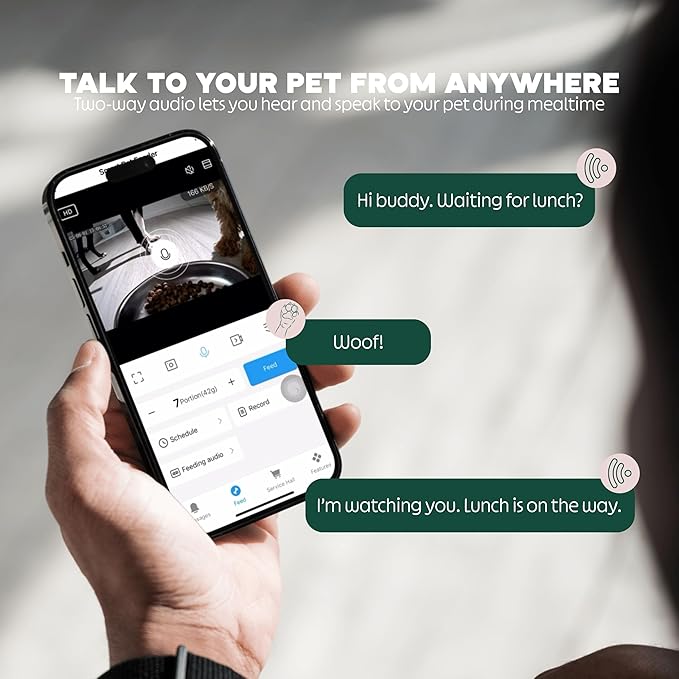 Automatic Cat Feeder with 1080P HD Camera – Timed Dry Food Dispenser for Cats and Dogs, App Control, 6L Capacity, Portion Control, Scheduled Meals, Two-Way Audio