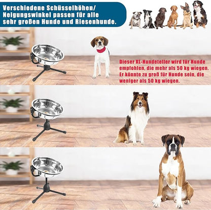 Elevated Dog Bowl with Adjustable Metal Stand,Extra Large Size for Dogs Heavier Than 100 lbs,1.24 Gal 4.7 Liter, Stainless Steel Dog Food Bowl Height Adjustable Non-Slip Raised Dog Bowl Set