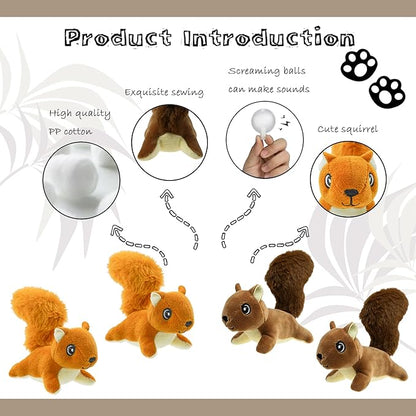 Hide and Seek Dog Toys Squeaky Lying Squirrels Plush Toy with Crinkle Nut, Interactive Dog Toy to Keep Them Busy Pet Teeth Clean Chew Toys for Small & Medium Dogs