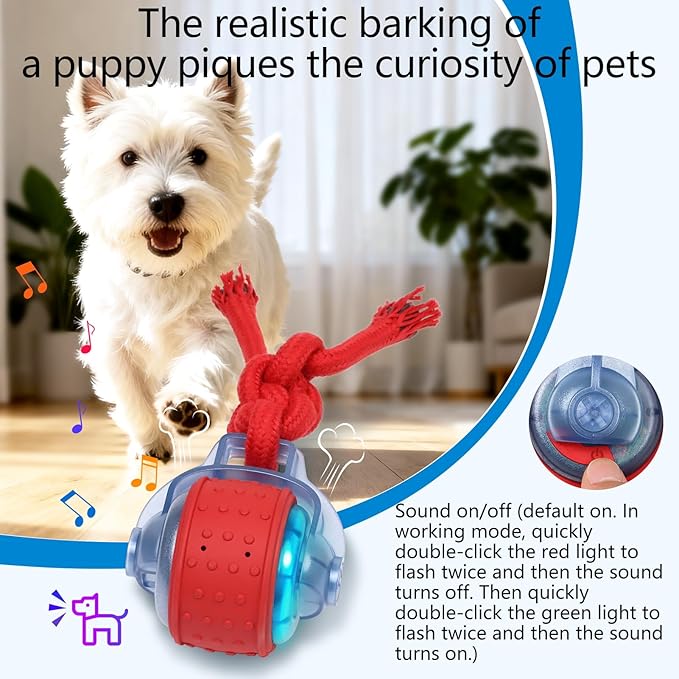Interactive Dog Toy, Electric Dog Toy with Random Movement Trajectory and Rope Design, Rechargeable Dog Ball Suitable for Puppy