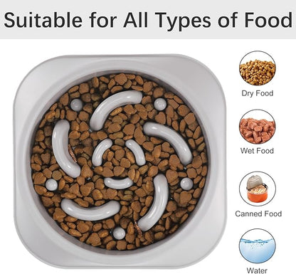 MateeyLife Slow Feeder Dog Bowls 2PCS, Anti-Choking Puzzle Dog Food Bowls, Anti-Slip Interactive Feeding Slow Down Eating, Bloat Stop Maze Dishes for Medium Large Breeds Gray&Black