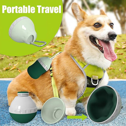 Dog Travel Water Bottle Detachable Bowl Leak Proof Portable ，Silicone Bottle Body，Collapsible and Suitable for Small Pets for Outdoor Walking, Hiking, Travel (Green, 400 ml)