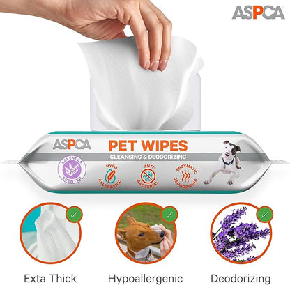 ASPCA Grooming Wipes Hypoallergenic for Dogs & Cats of All Ages, Cleansing & Deodorizing - Lavender Scented - 100pk