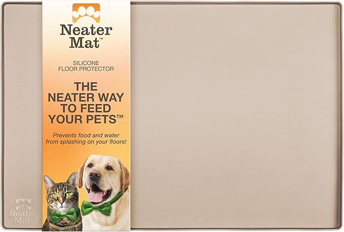 Neater Pet Brands Neater Mat Pet Mats for Food and Water, Cat & Dog Bowl Mat Waterproof Silicone, Feeding Tray, Dog Food Mats for Floors, Placemat w/Raised Edge for Under Bowls, 24" x 16", Cappuccino