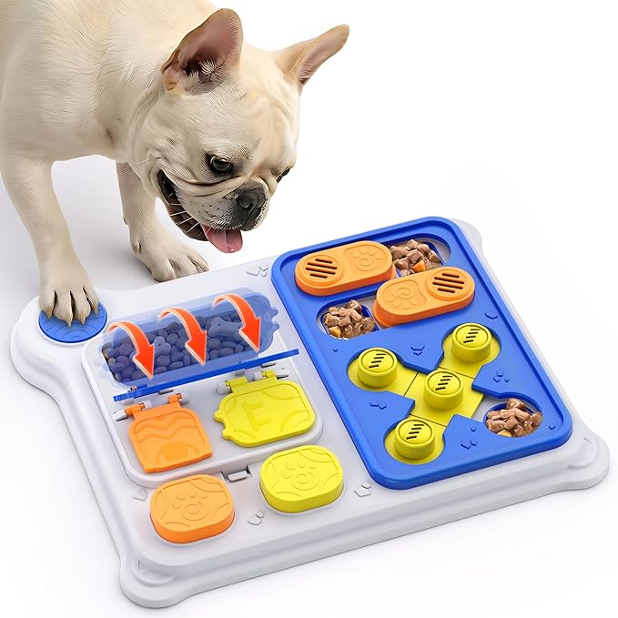 Dog Puzzle Toy Slow Feeder, Interactive Dog Toys for IQ Training & Mental Stimulation, Easy Clean Detachable Tray Non-Slip Base, Enrichment Toys for Small Medium Dogs, Blue