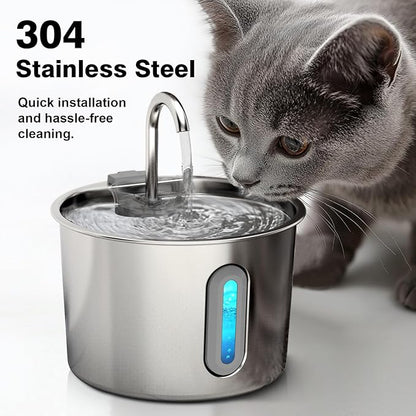 Cat Water Fountain, 74oz/2.2L Cat Fountain for Drinking - Pet Water Fountain Stainless Steel for Cats Inside - Quiet Water Bowl Dispenser - Kitty Drinking Fountains - for Pets& Small Animals