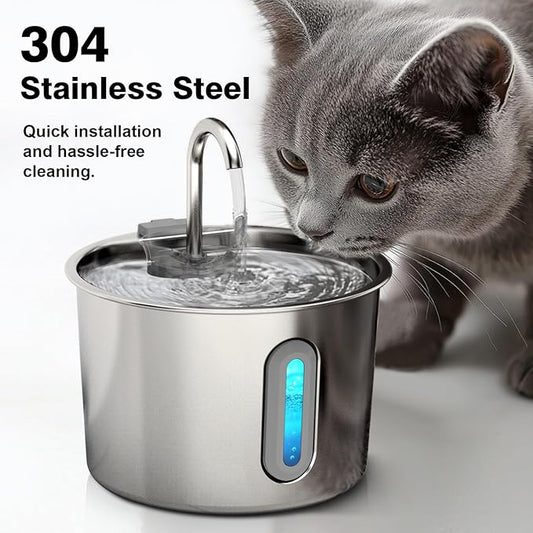 Cat Water Fountain, 74oz/2.2L Cat Fountain for Drinking - Pet Water Fountain Stainless Steel for Cats Inside - Quiet Water Bowl Dispenser - Kitty Drinking Fountains - for Pets& Small Animals
