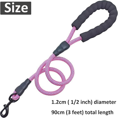 MayPaw 3FT Heavy Duty Rope Dog Leash, 6/8/10FT Nylon Pet Leash with Soft Padded Handle, Thick Lead Leashes for Large Medium Dogs Walking Training (Pink-Blue dot, 1/2" * 3')