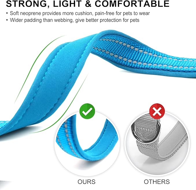 azuza Reflective Dog Collar,Soft Neoprene Padded Pet Collar with ID Tag Ring,Adjustable for Medium Dogs,Sky Blue,M
