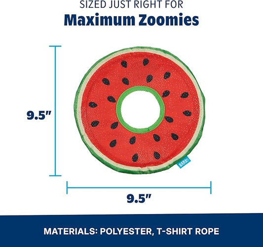 Barkbox Slobbermelon Fetch Flying Disc Dog Toy | Fluff-Free Crinkle Disc with T-Shirt Rope Edge | Durable Fetch & Tug Toy for Dogs & Puppies