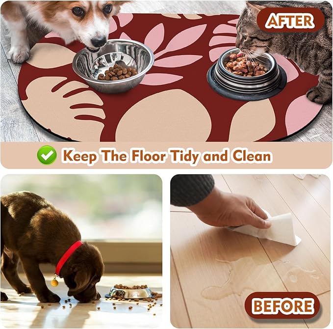 Cat Food Mat 24''x16'', Absorbent Cat Mats for Food and Water, Non-Slip Rubber Mat for Cats Bowls, Easy Store Pet Food Placemat, Mats for Under Cats Food Bowls, Fit with Kitchen, Living Room