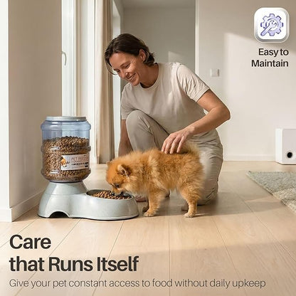 Flexzion Automatic Pet Feeder & Waterer Set of 2 Pack, Self Feeding Replenish Dog Cat Bowls, Gravity Food & Water Storage Container Fountain Jug Pet Supplies Plastic Skid Proof Rubber Feet (1 Gallon)