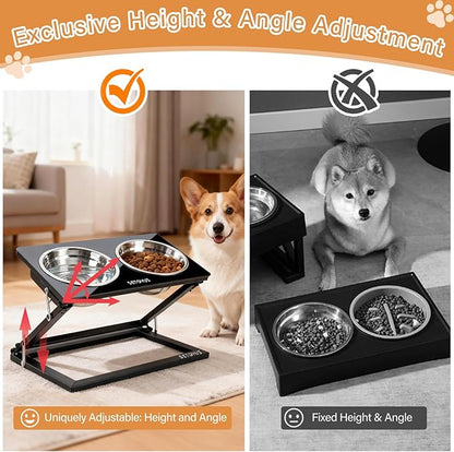 Elevated Dog Bowls, Adjustable Raised Dog Bowl Stand with 2 Stainless Steel Food Bowls 20°Tilted Water Bowls for Medium Small Sized Dogs (Black, Medium)