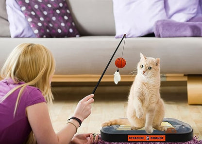 NCAA Syracuse Orange Basketball Court Cat Scratcher - Plush Basketball & Feather Cat Toy, Interactive Ball with Jingle Bell