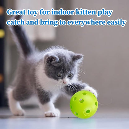 12Pcs Cat Ball Toy, Low Noise No Bells Holey Plastic Cat Balls, Funny Interactive Cats Toys for Indoor Cats, Firm Toy Balls for Kitten Puppy Ferret Bird (1.65", Green)