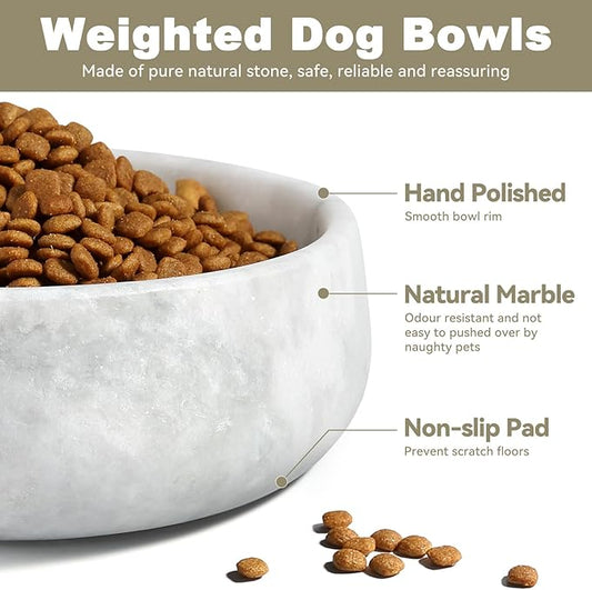 Marble Dog Bowl, 5lbs Non-Slip Cat and Dog Food Bowl Dish, Non-Tipping Weighted Puppy Pet Dish, Grey Stone Durable Food and Water Bowls, Easy to Clean, Holds 4 Cups
