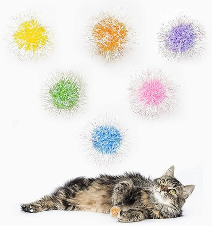Andiker Cat Sparkle Balls, 6pcs 2.36 Inches Cat Pom Pom Ball Glitter Tinsel Kitten Balls Toy Foil Fuzzy Ball for DIY Craft Colorful Interactive Cats Toys for Indoor Cats to Keep Fit and Active (6Pcs)