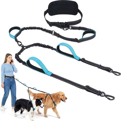 Hands Free Leash for 2 Large Dogs, No Tangle Waist Walking Bungee Leash, 6-8 FT Dual Dog Leashes(50-150 lbs)