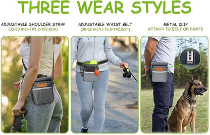 Dog Treat Pouch, Large Treat Pouches for Pet Training with Multiple Pockets, Built-in Poop Bag Dispenser & Phone Holder, 3 Wear Styles, Ideal Dog Treat Bag for Training & Walks
