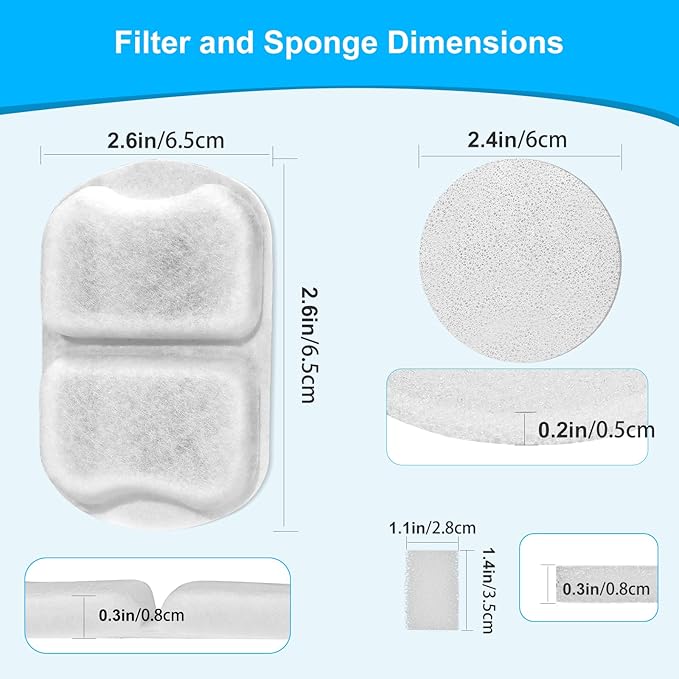 8 pack Dog Water Fountain Filters Compatible with oneisall Fountain, Filters Replacement for 7L/230oz/1.8G Stainless Steel Dog Fountain