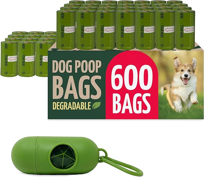 Reli. Biodegradable Dog Poop Bags Rolls (600 Pack, 40 Rolls) | 9"x13" Oxodegradable | Large Dog Poop Bags | Unscented, Leak Proof for Doggie/Pet Waste | Green Eco-Friendly | w/Leash Clip Holder